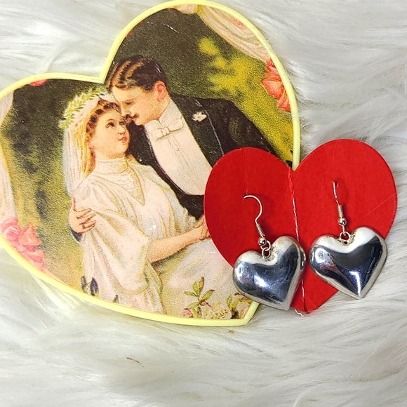 Heart Dangle Earrings Sterling Silver Handmade Jewelry Gift Unique Valentine's - Picture 3 of 4